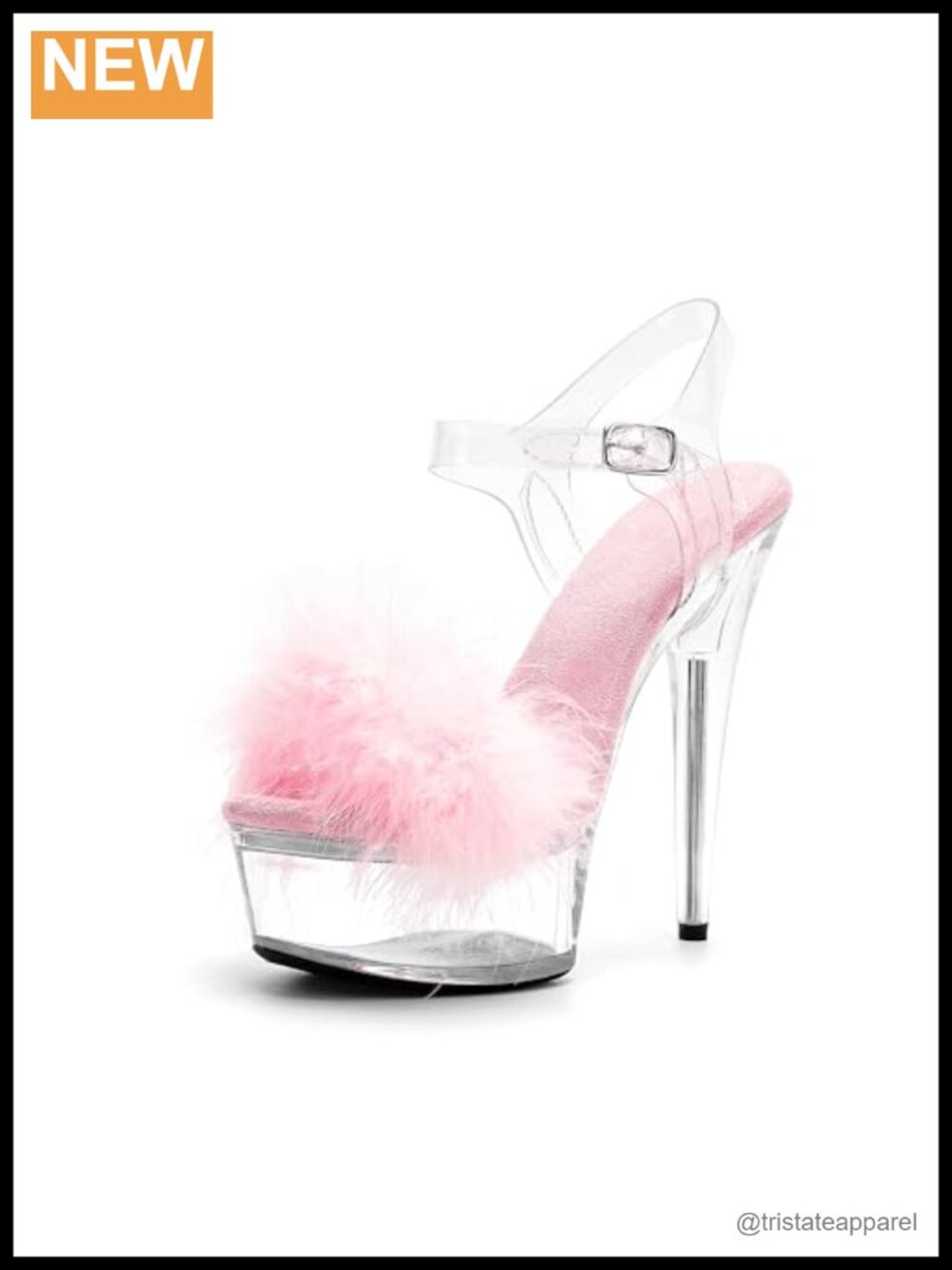 Women's 6in Clear Platform Furry Ankle Strap Stiletto Heels Pole Dance Exotic